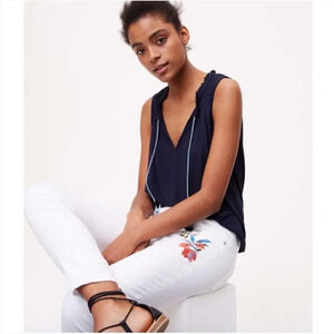 Loft Floral Embroidered Skinny Jeans White 27/4